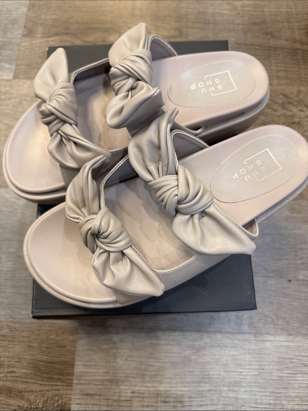 ShuShop Double Knot Slide Sandals in Light Taupe